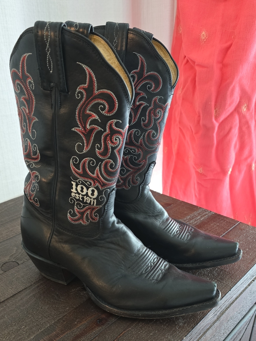 Tony Lama Black 100 Aniv. Women's Western Boots with Red Stitching